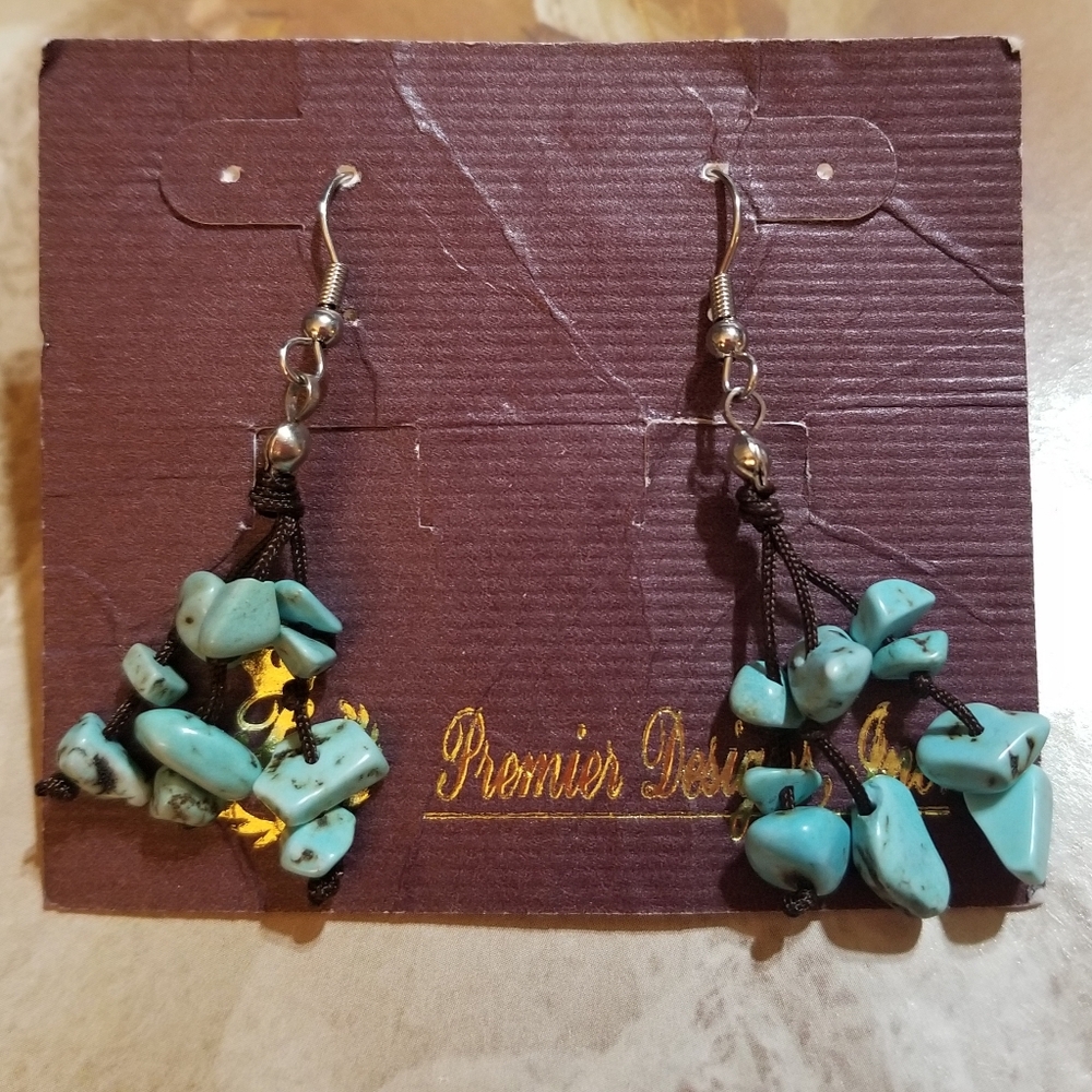NEW Premier Designs Genuine Turquoise Chunks Dangle Earrings - Picture 6 of 6